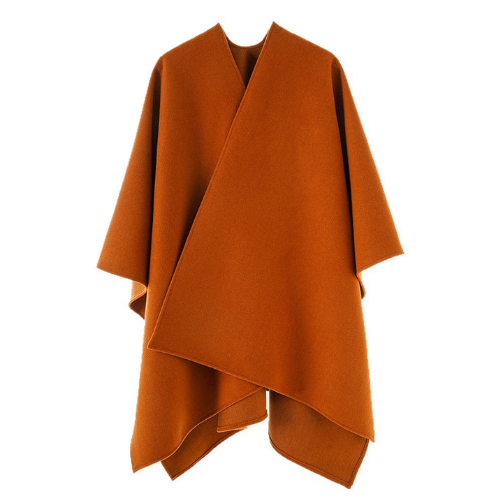 Damen Asymmetrischer Wollmix-Capeponcho mit drapiertem Wickelvorderteil – Avérine