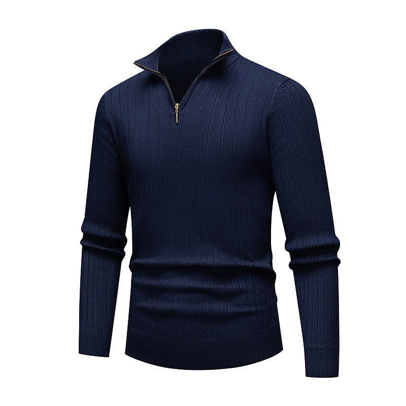Herren hochwertiger Strickpullover mit modernem Stehkragen und Reißverschluss Echoarchiv