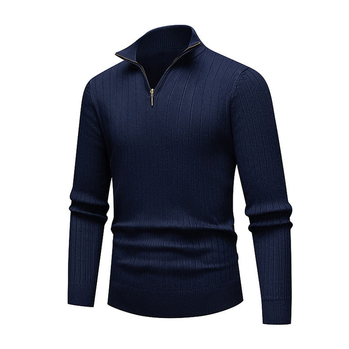 Herren hochwertiger Strickpullover mit modernem Stehkragen und Reißverschluss Echoarchiv