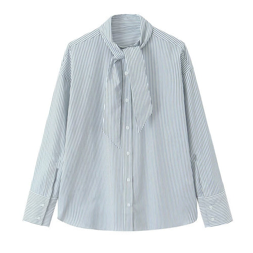 Damen Bindeschal‑Bluse mit Streifenmuster und Oversize‑Passform Echoarchiv