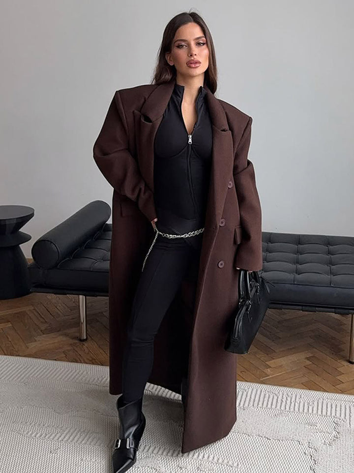 Damen Maxilanger Wollmix-Mantel mit kastiger Oversize‑Silhouette und markanten Schultern Echoarchiv