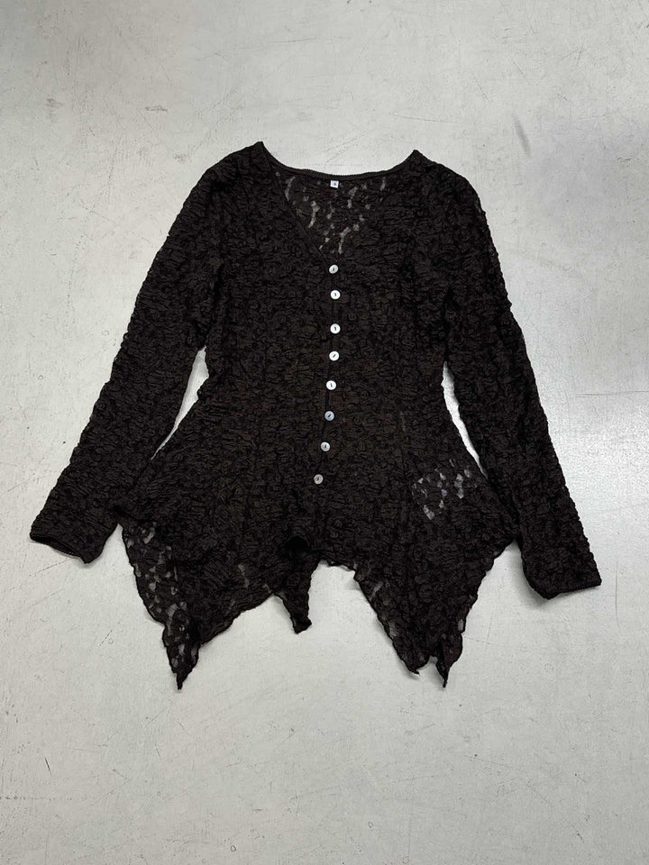 Damen Rüschenbluse aus feiner Spitze mit Knopfdetails Echo Archiv