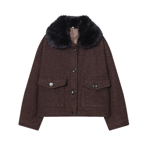 Damen Cropped Bouclé-Jacke mit weichem Kunstfellkragen und Pattentaschen Echoarchiv