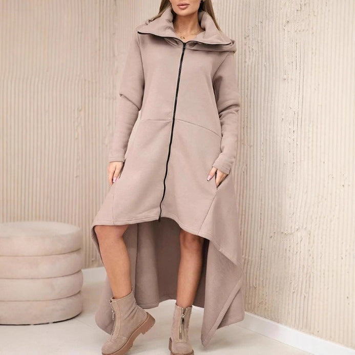 Damen nan asymmetrisches Sweatkleid mit hohem Stehkragen, durchgehendem Reißverschluss und verlängertem Rückensaum Echo Archiv