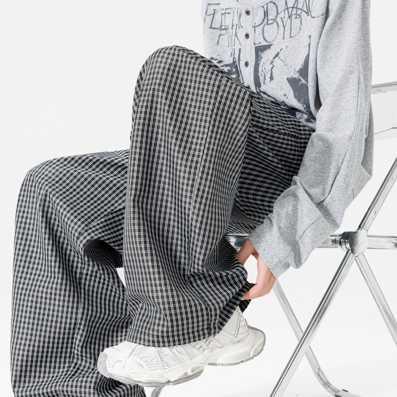 Damen Weite karierte Palazzo-Hose mit elastischem Bund, Tunnelzug & Oversize-Silhouette Echoarchiv