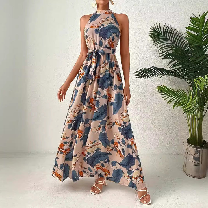 Damen Maxikleid Im Boho-Stil mit Hohem Kragen und Bindegürtel Echoarchiv