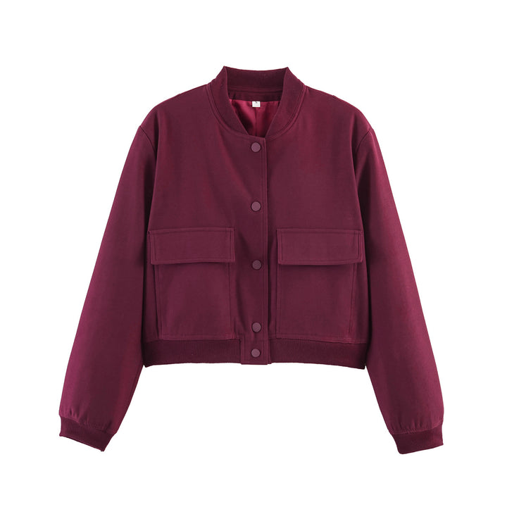 Damen nan kurze Utility-Bomberjacke mit aufgesetzten Pattentaschen, verdeckter Druckknopfleiste und elastischen Rippbündchen Echo Archiv
