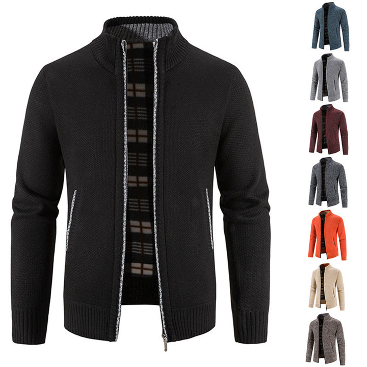 Herren nan Strickjacke mit durchgehendem Reißverschluss, Stehkragen und kariertem Futter Echo Archiv