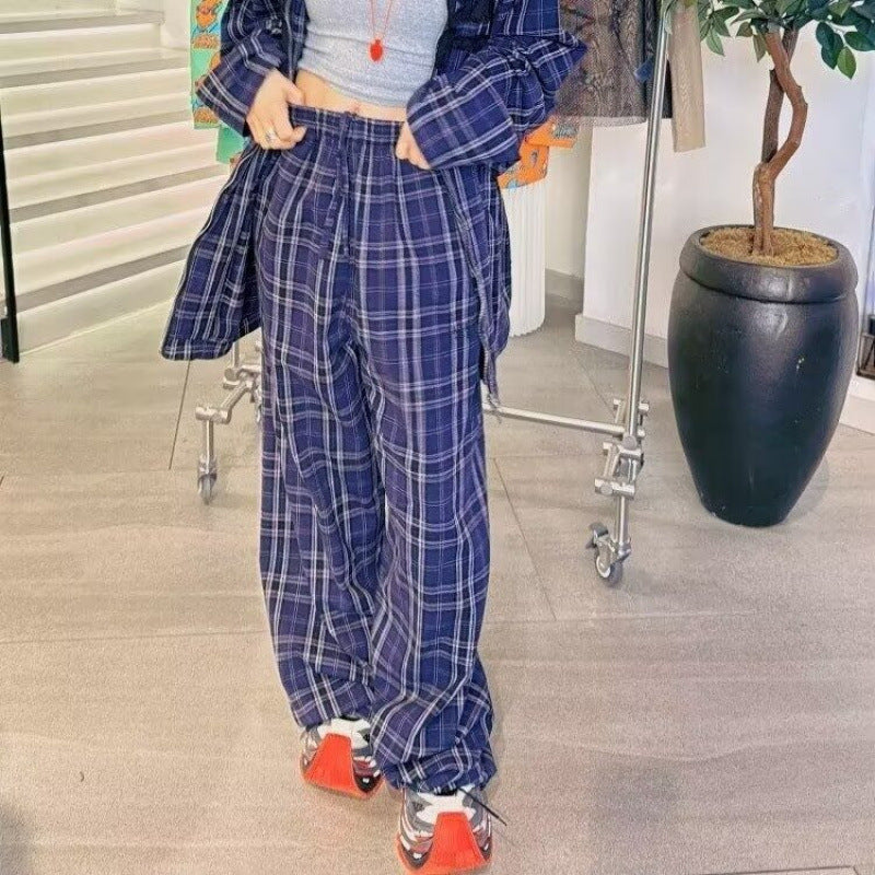 Damen bequeme Karohose mit elastischem Bund und weitem Bein Echoarchiv