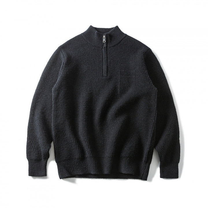 Unisex Grobgestrickter Halbzip‑Pullover mit Troyerkragen und Brusttasche Echo Archiv
