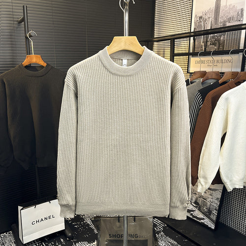 Herren Feiner Rippenstrick-Pullover mit Rundhalsausschnitt und verstärkter Schulternaht Echoarchiv