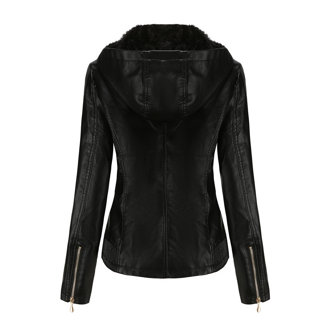 Damen nan taillierte Kunstlederjacke mit Kapuze, wattiertem Innenfutter und verdeckten Reißverschlusstaschen Echo Archiv