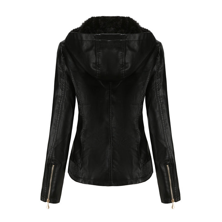 Damen nan taillierte Kunstlederjacke mit Kapuze, wattiertem Innenfutter und verdeckten Reißverschlusstaschen Echo Archiv