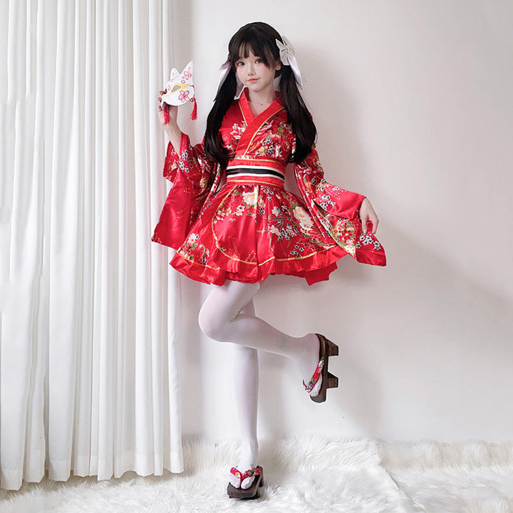 Damen Kimono-Kleid mit eleganter Schärpe und weitem Ärmel Echo Archiv