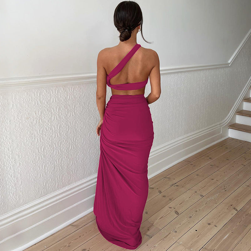 Damen Elegantes Wickelkleid mit einseitigem Schulterdesign Echo Archiv