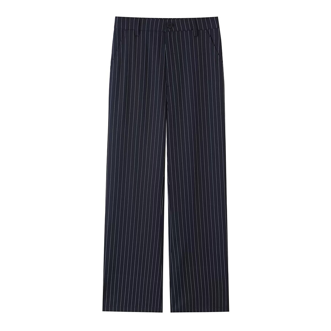 Damen Highwaist-Hose mit weitem Bein und Nadelstreifen Echoarchiv