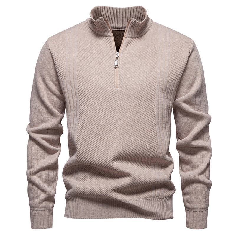 Herren nan Troyer-Pullover mit halbem Reißverschluss, Chevron-Struktur und elastischen Rippbündchen Echo Archiv