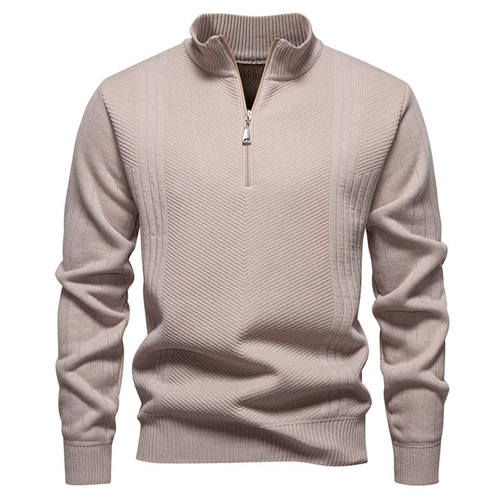 Herren nan Troyer-Pullover mit halbem Reißverschluss, Chevron-Struktur und elastischen Rippbündchen Echo Archiv