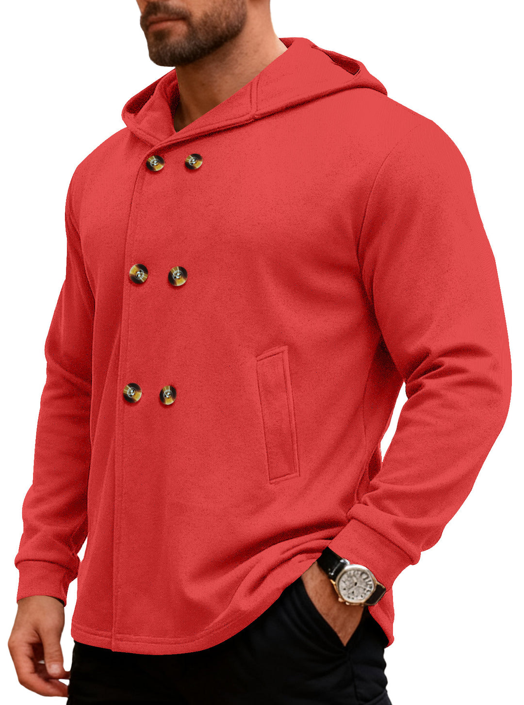 Herren Kapuzensweater mit doppelter Knopfverschluss und seitlichen Taschen Echoarchiv