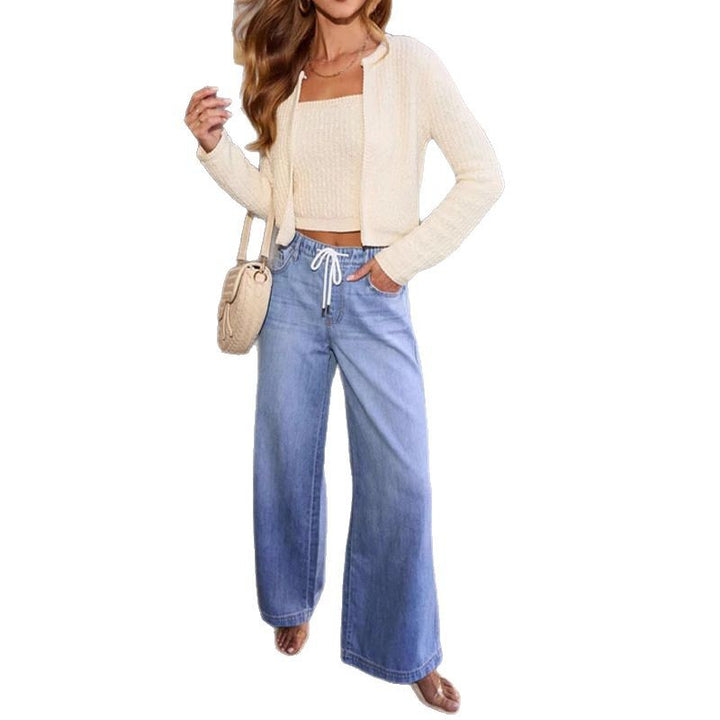 Damen nan hochgeschnittene Weitbein-Jeans mit Kordelzugbund und lässiger Silhouette Echo Archiv
