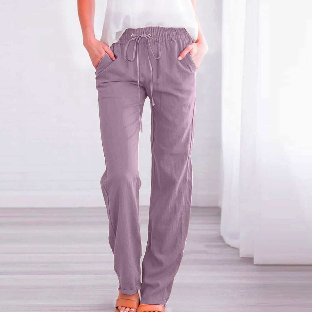 Damen Bequeme Leinen-Hose mit elastischem Bund und Taschen Echoarchiv