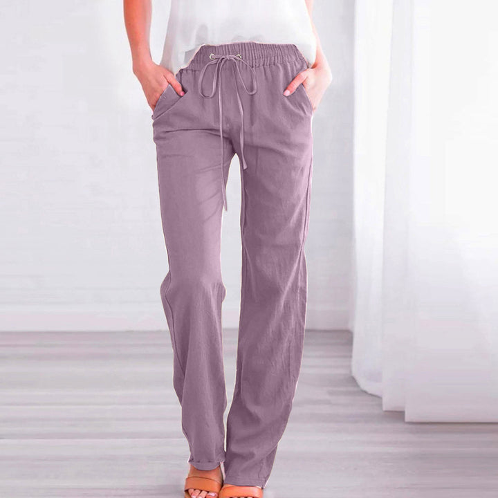 Damen Bequeme Leinen-Hose mit elastischem Bund und Taschen Echoarchiv