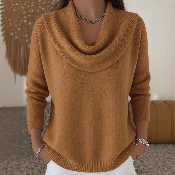 Damen nan schimmernder Strickpullover mit Wasserfallkragen, feiner Glitzerstruktur und schmalem Saum Echo Archiv