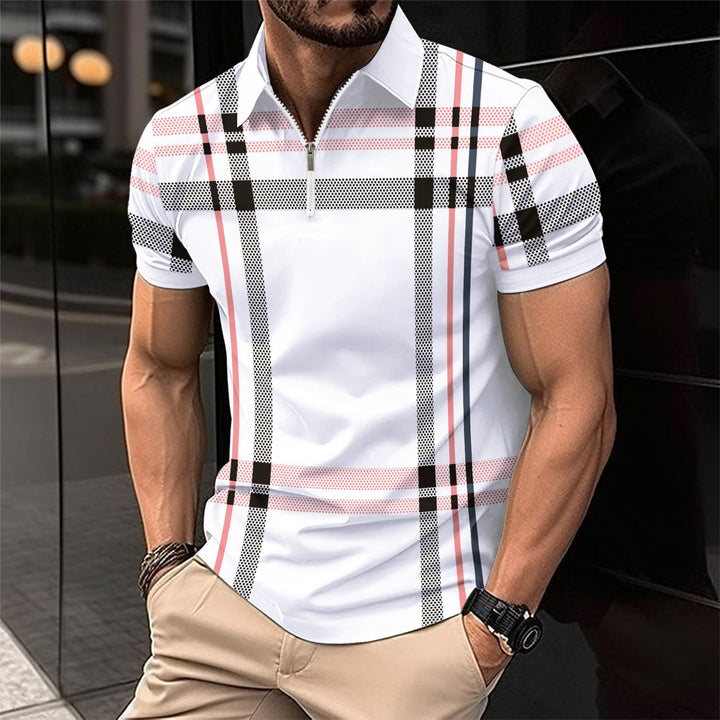 Herren Poloshirt mit Stehkragen und modernem Karomuster Echoarchiv