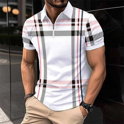 Herren Poloshirt mit Stehkragen und modernem Karomuster Echoarchiv