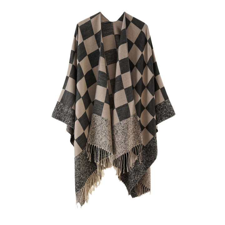Damen Oversize-Poncho mit Karomuster und Fransen Echo Archiv