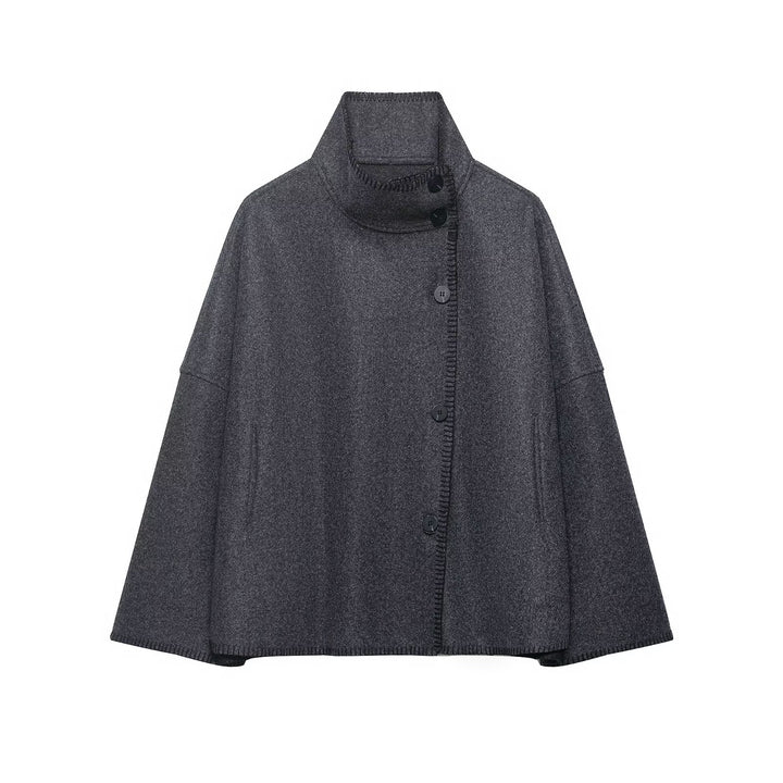 Damen Wollmix-Cape mit hohem Stehkragen, dekorativer Ziernaht und Knopfleiste Echo Archiv
