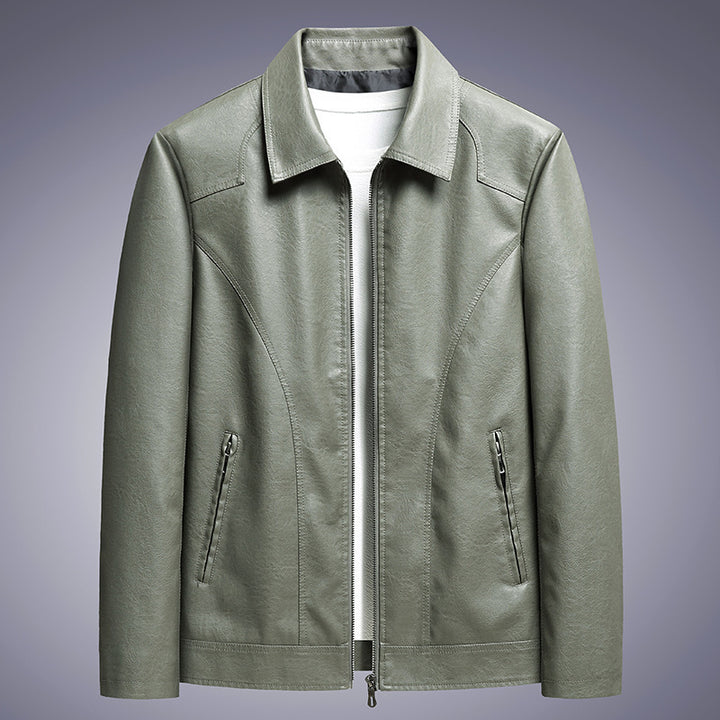 Herren schlanker Kunstleder-Fliegerblouson mit Hemdkragen und ergonomischen Nahtdetails Echoarchiv