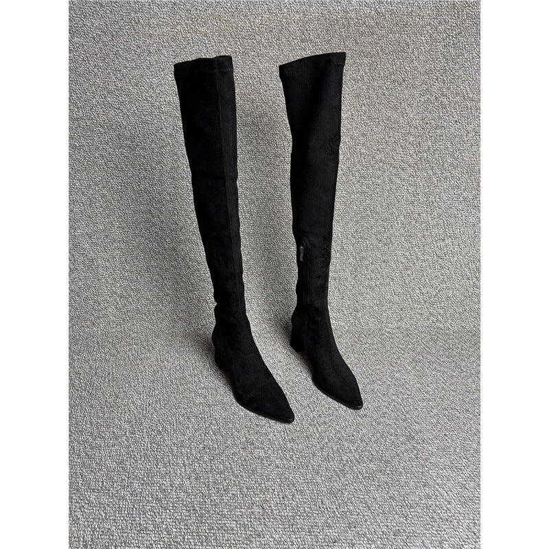 Damen Overknee‑Stiefel mit spitzer Zehenpartie, elastischem Schaft und sculpted Blockabsatz Echo Archiv