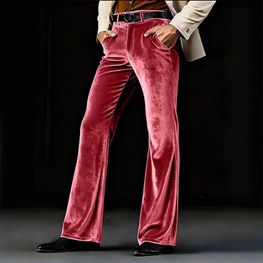 Damen Elegante Samt-Hose mit hohem Bund, ausgestelltem Bein und Eingrifftaschen – Avélisse