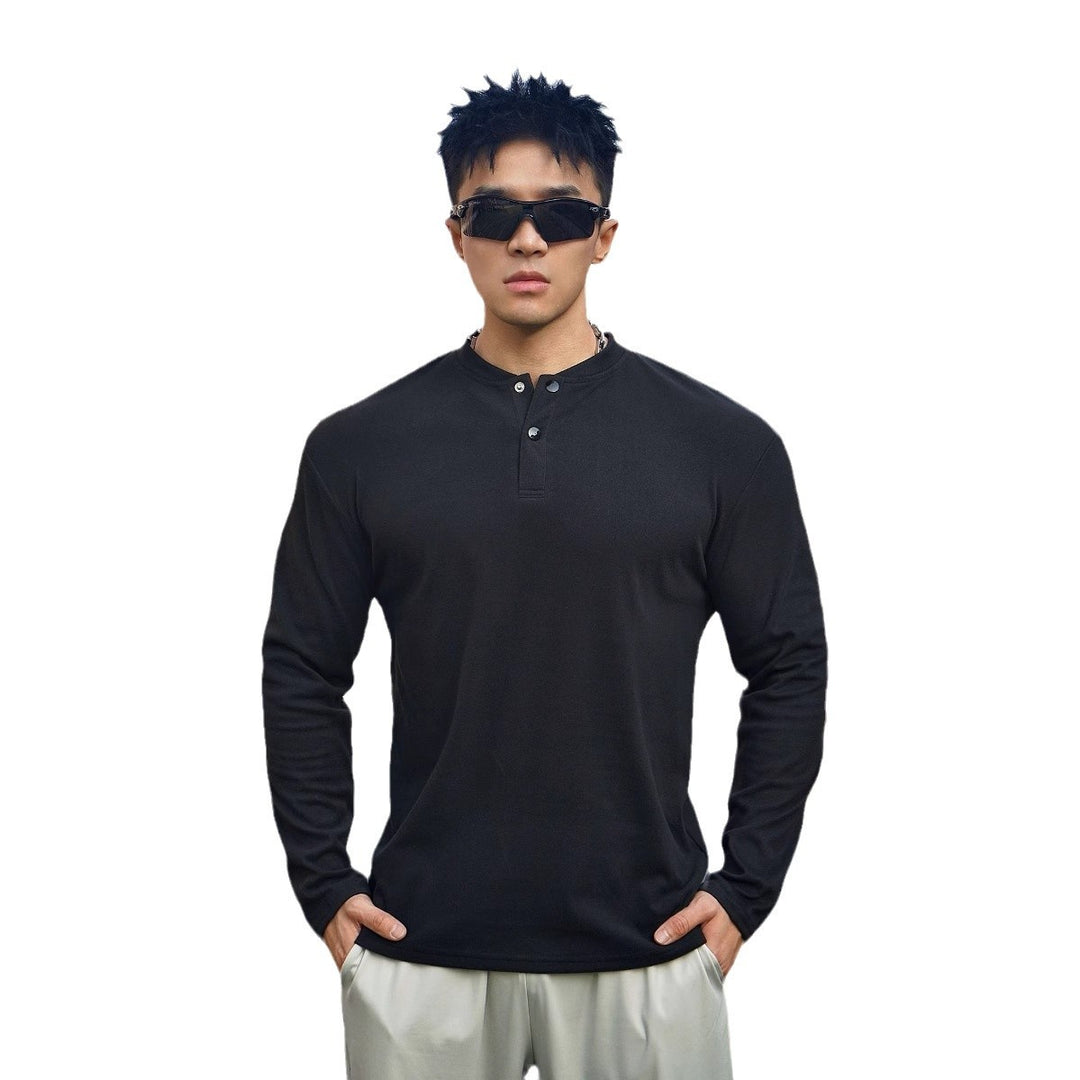 Herren Langarm Henley-Shirt aus atmungsaktivem Material mit knöpfbarem Ausschnitt Echoarchiv