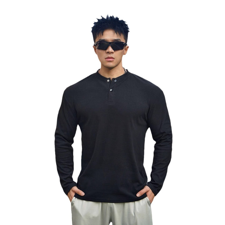 Herren Langarm Henley-Shirt aus atmungsaktivem Material mit knöpfbarem Ausschnitt Echoarchiv