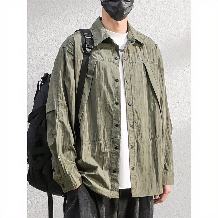 Herren Leichte Overshirt-Hemdjacke im Relaxed-Look mit Druckknopfleiste und Faltendetail Echoarchiv