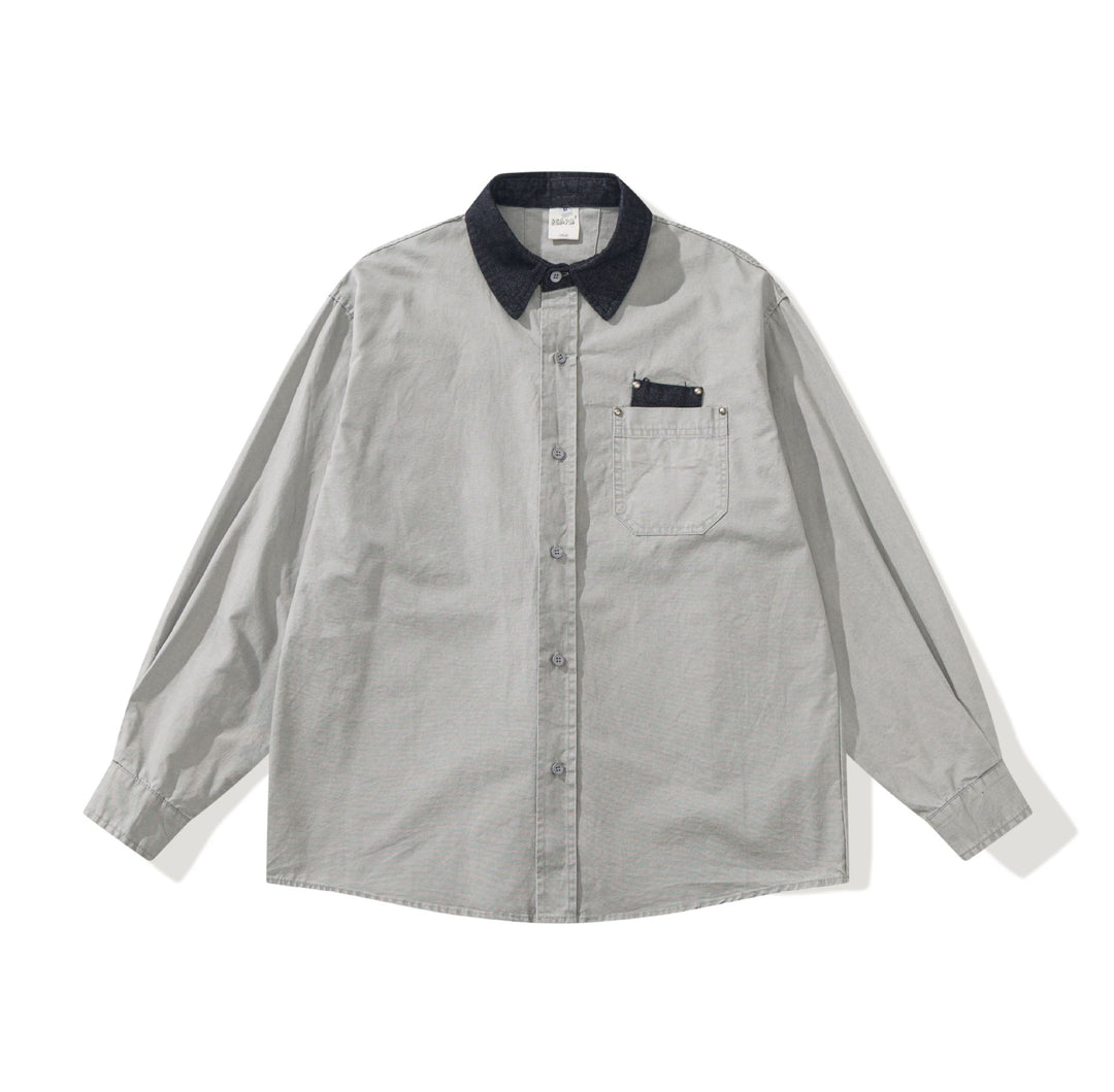 Herren Oversize‑Hemdjacke mit kontrastierendem Cordkragen und dekorativer Brusttasche Echoarchiv