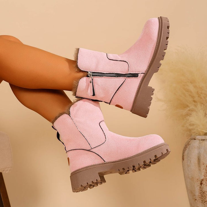 Damen Gefütterte Wildlederoptik Stiefeletten mit Teddyfutter, seitlichem Reißverschluss und profilierter Gummisohle – Varelle