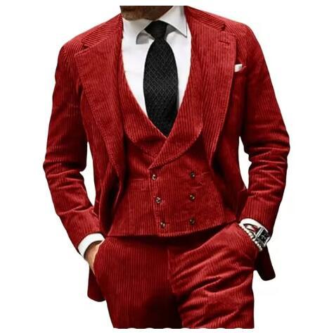 Herren eleganter Cordanzug mit Weste und stilvollem Revers Echoarchiv