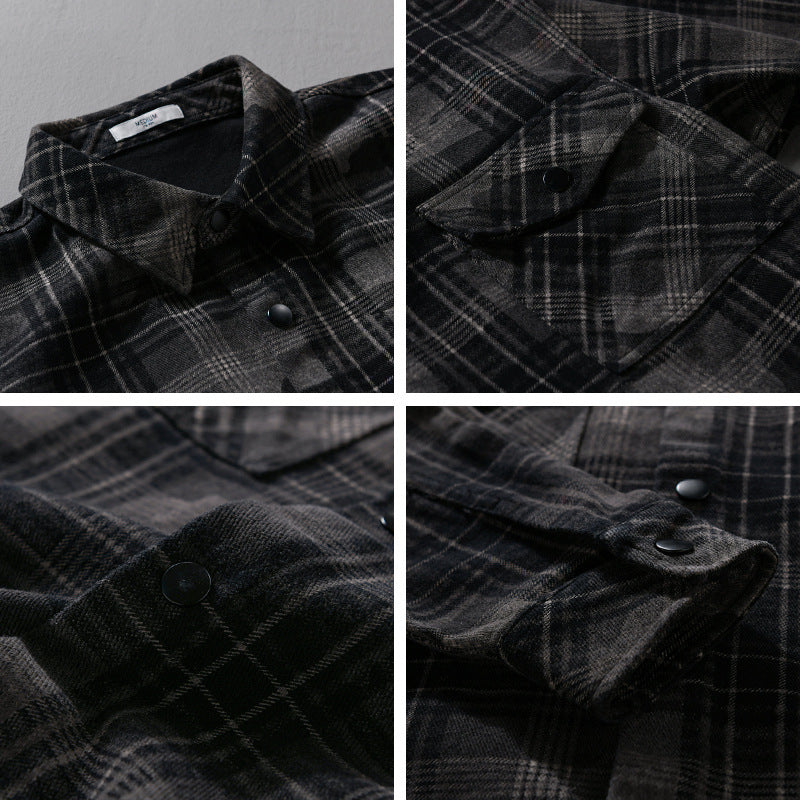 Herren Kariertes Overshirt aus flauschigem Flanell mit Brusttaschen Echoarchiv