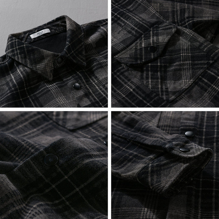 Herren Kariertes Overshirt aus flauschigem Flanell mit Brusttaschen Echoarchiv