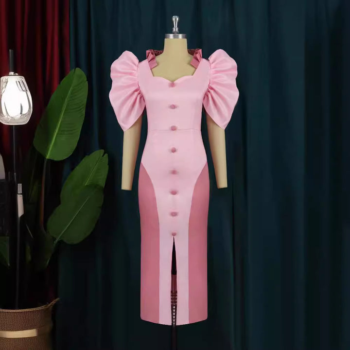 Damen Cocktailkleid mit voluminösen Puffärmeln und elegantem Schlitz Echo Archiv