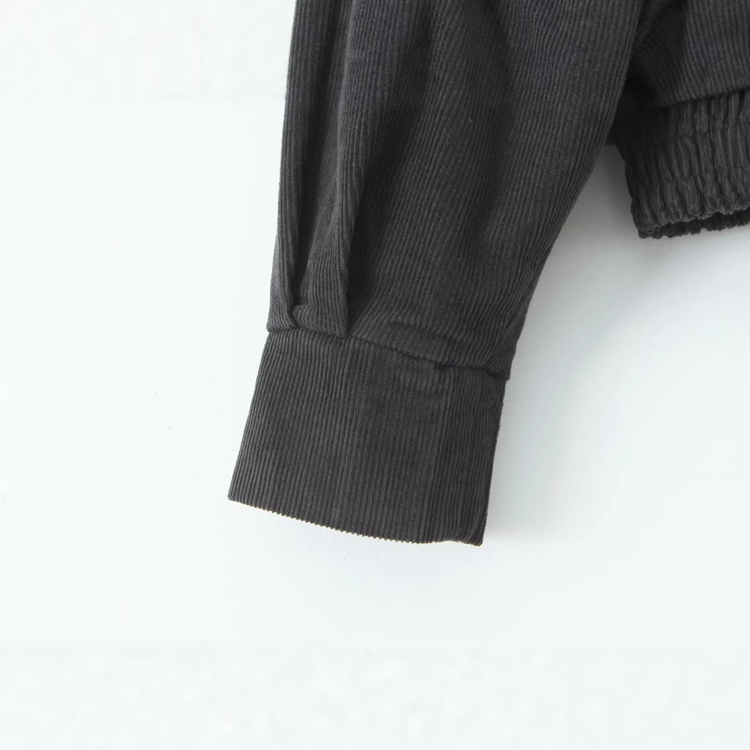 Damen Kurz geschnittene Kordjacke im Boxy‑Silhouette mit Frontreißverschluss und Stehkragen Echoarchiv