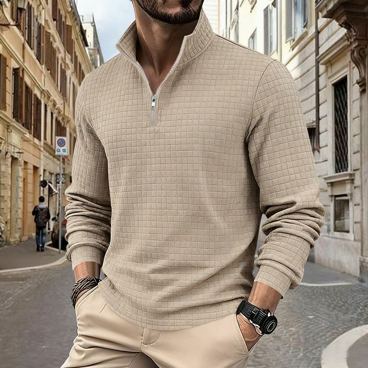 Herren sportlicher Pullover mit Halbreißverschluss und strukturierter Oberfläche Echoarchiv