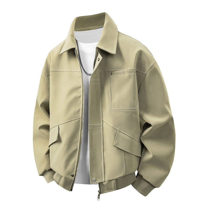 Herren Boxige Utility-Bomberjacke mit aufgesetzten Pattentaschen, verdecktem Zwei-Wege-Reißverschluss & strukturierter Canvas-Optik Echoarchiv