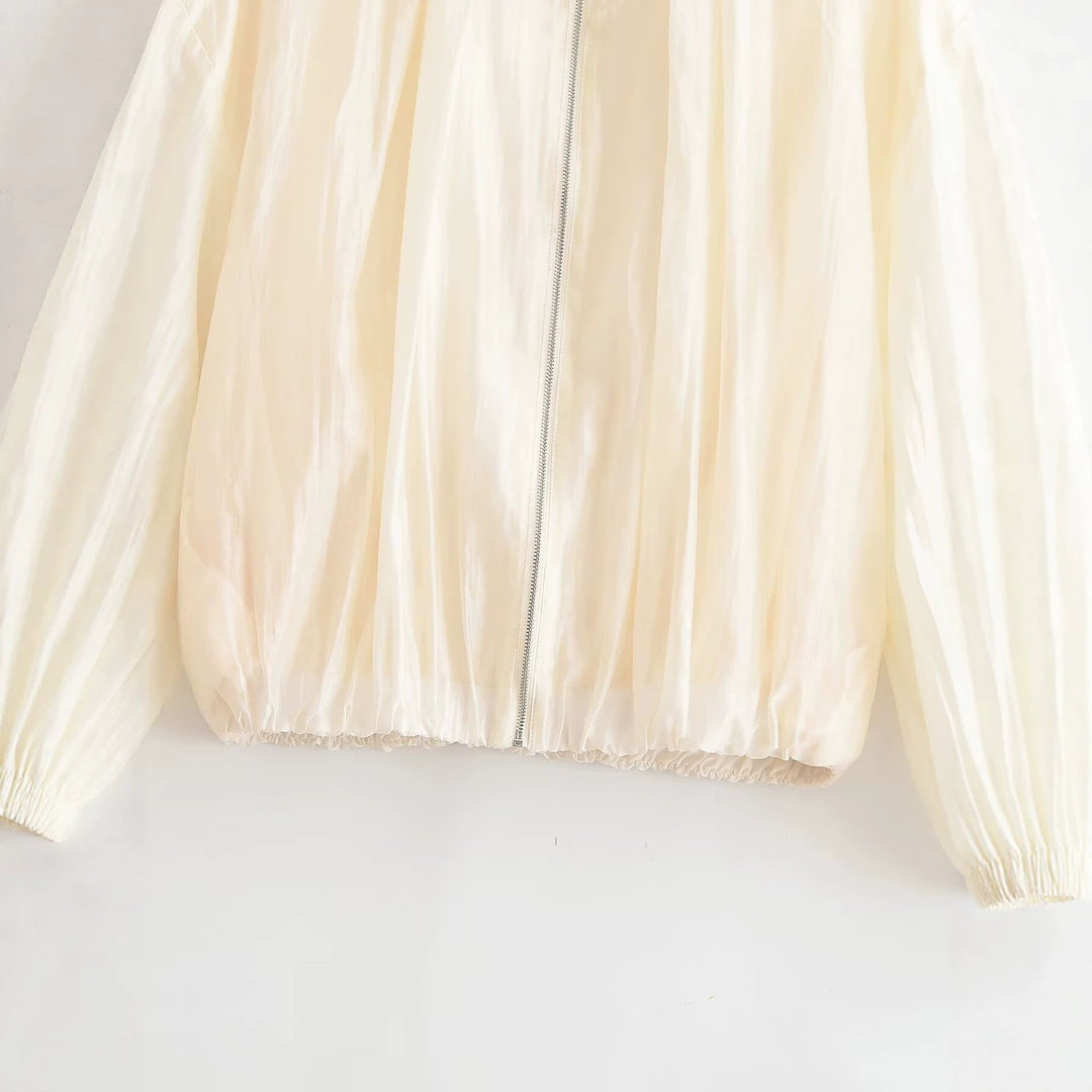 Damen Leichtes Cropped-Blouson aus Satinoptik mit Stehkragen und Elastiksaum Echo Archiv