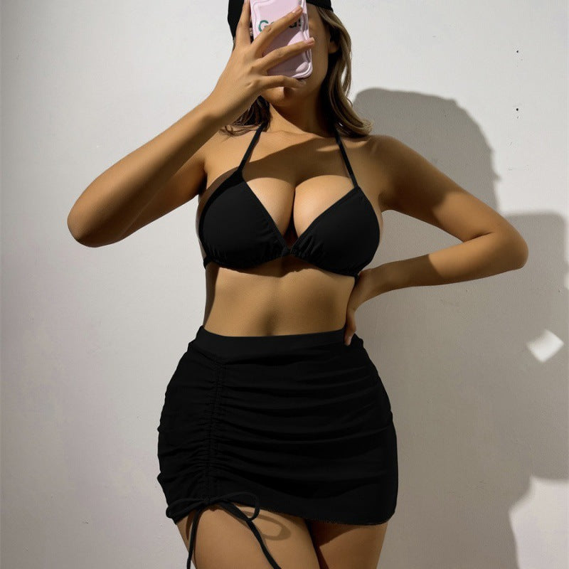 Damen Triangelbikini-Set mit transparentem Überrock und modischem Stirnband Echo Archiv