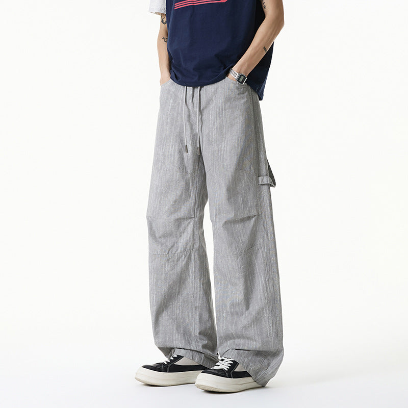 Damen Weite Leinenoptik Cargo-Bundhose mit Tunnelzug, Knieabnähern und asymmetrischer Seitentasche Echo Archiv