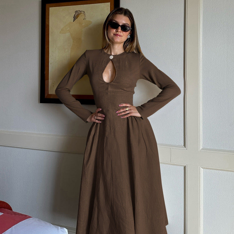 Damen Midikleid mit Tropfen-Ausschnitt, geraffter Taillenpartie und ausgestelltem Rock – Avérine